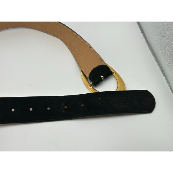 Saks Fifth Avenue Womens Black Belt Gold Oval Buckle Minimalist Classic main image 5